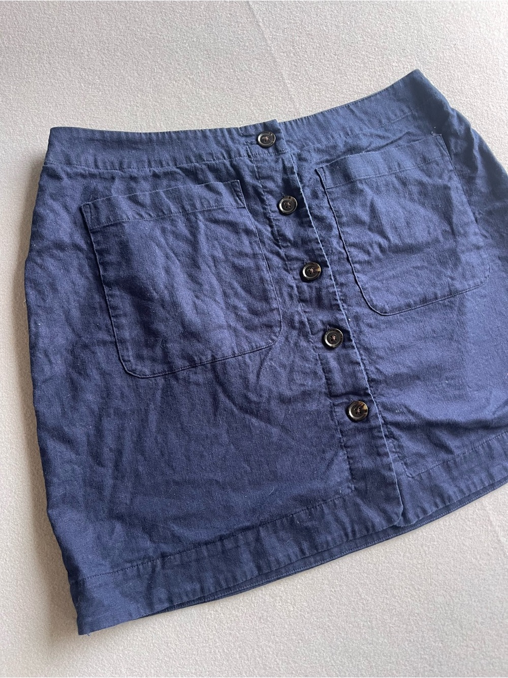 Banana Republic Linen Blend Button Front Mini Skirt Women’s Size 14 Navy